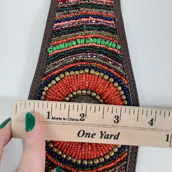 Chicos Marquesa Belt Leather Beaded Multi Gypsy Belt Festival Bohemian M/L Moana main image 5
